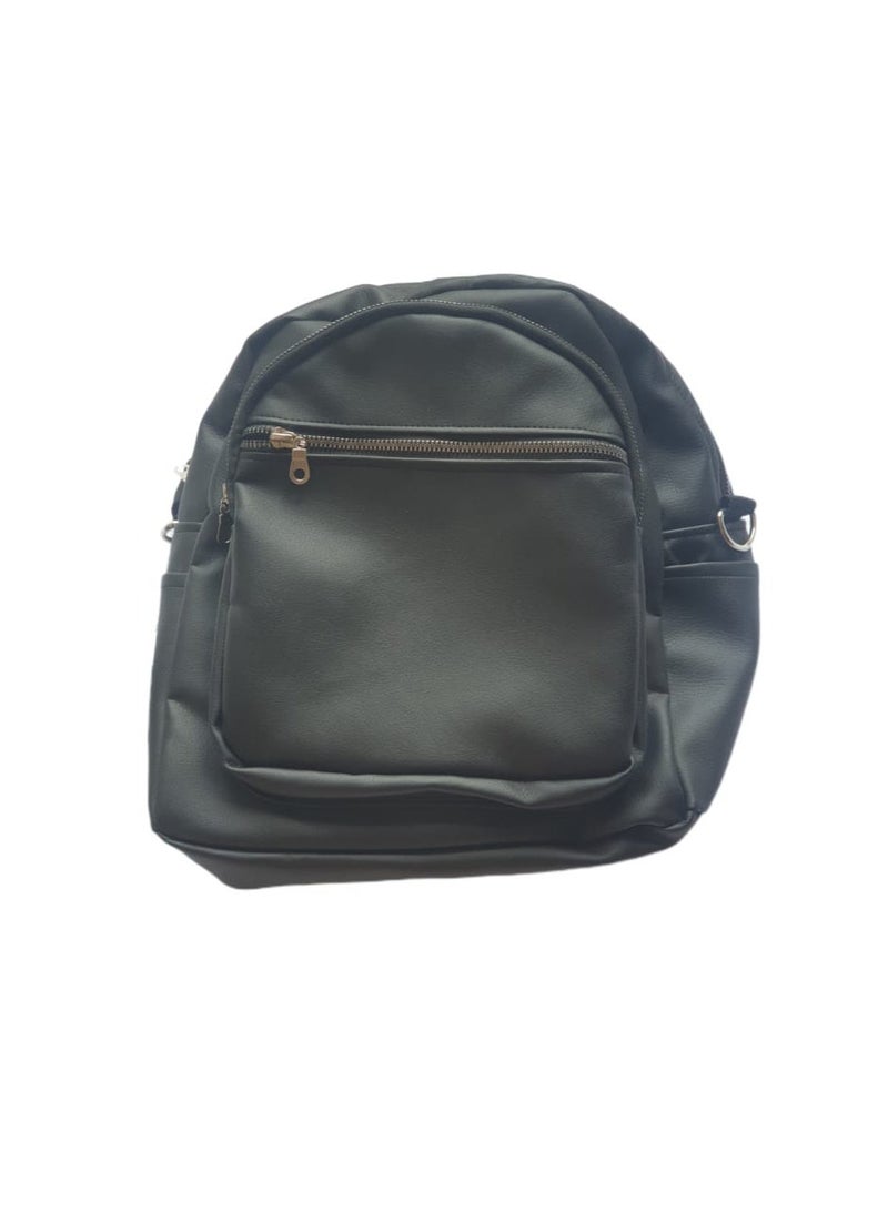 شنطة ظهر حريمي جلد متعددة الجيوب بسوست – أسود - Image 3